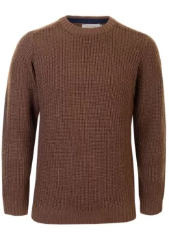 Tan Crew Neck Fishermans Rib Jumper