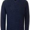 Navy V Neck Fisherman Rib Jumper