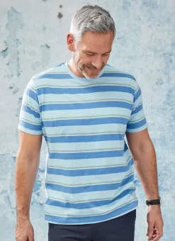 Blue Crew Neck Stripe T Shirt