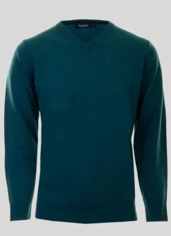 Green V Neck Fine Knit Jumper