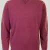 Berry V Neck Fine Knit Jumper