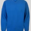Blue V Neck Fine Knit Jumper
