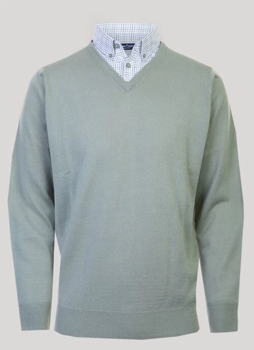 Green Mock Shirt V Neck Jumper