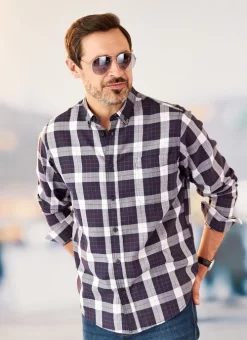 Navy Herringbone Check Shirt