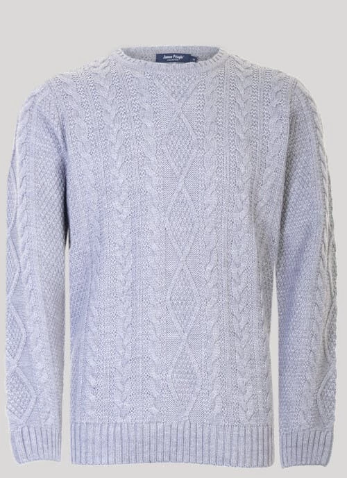 Crew Neck Aran Cable Knit Jumper