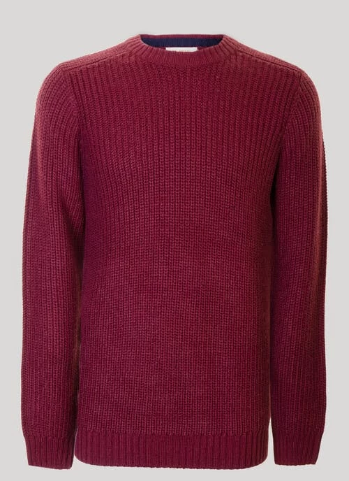 Wine Crew Neck Fisherman Rib Jumper - Image 2