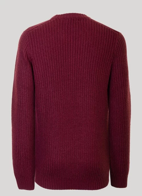 Wine Crew Neck Fisherman Rib Jumper - Image 3