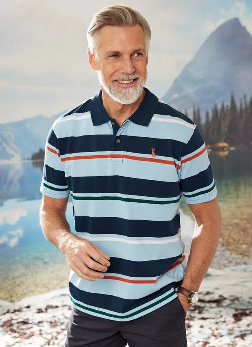 Blue Engineered Stripe Polo Shirt