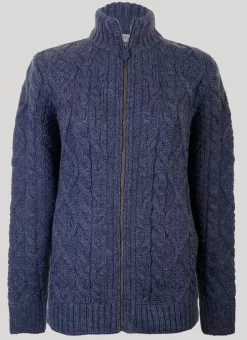 Grey Wool Cable Zip Cardigan