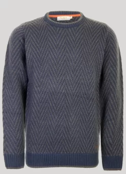 Navy Crew Neck Herringbone Jumper