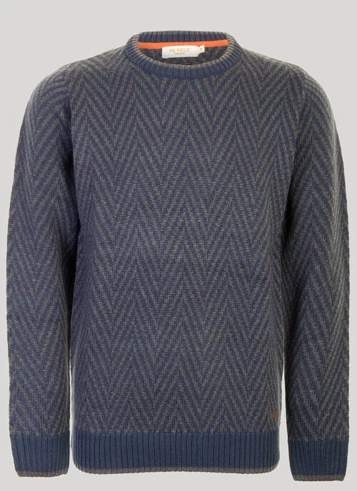 Navy Crew Neck Herringbone Jumper