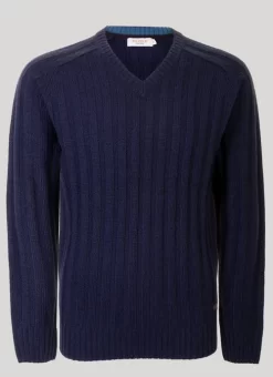 Navy V Neck Rib Jumper