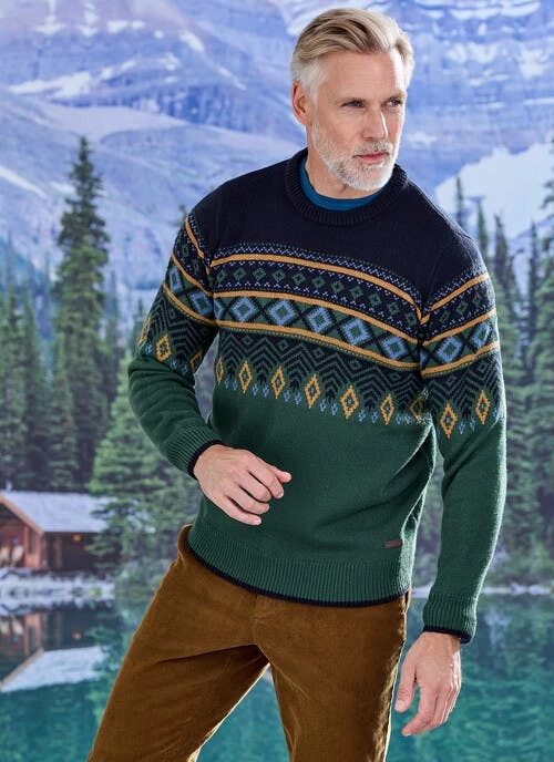 Green Alpine Fairisle Yoke Jumper