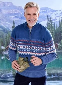 Navy Zip Neck Fairisle Jumper