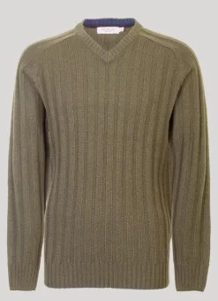 Green V Neck Rib Jumper