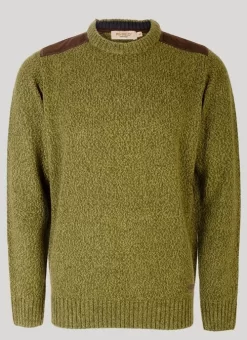 Green Crew Neck Suede Trim Jumper