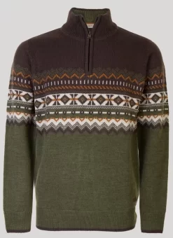 Green Zip Neck Fairisle Jumper