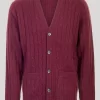 Wine V Neck Cable Cardigan