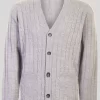 Grey V Neck Cable Cardigan