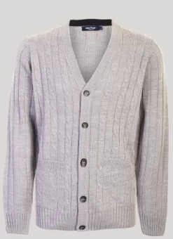 Grey V Neck Cable Cardigan