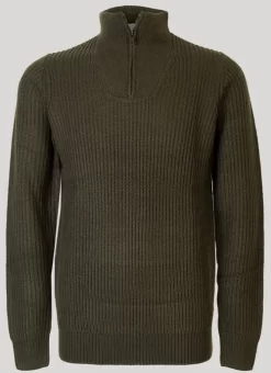 Green Half Zip Fisherman Rib Jumper