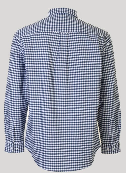 Blue Long Sleeve Cotton Check Shirt - Image 2