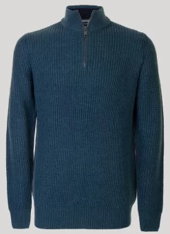 Blue Half Zip Rib Jumper