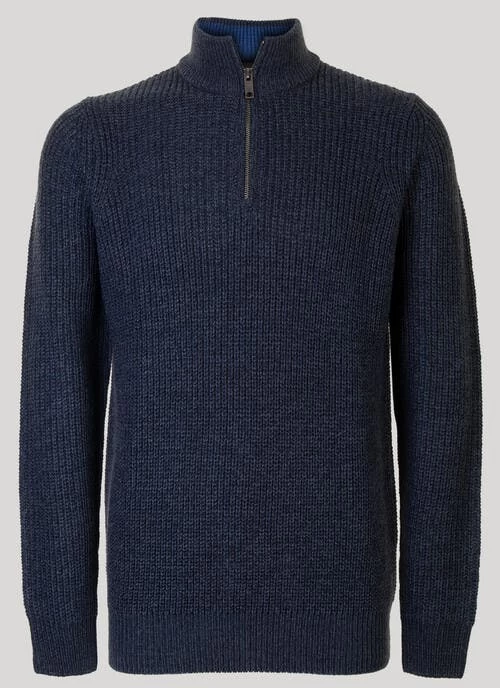 Navy Half Zip Rib Jumper
