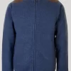 Navy Zip Thru Suede Trim Cardigan