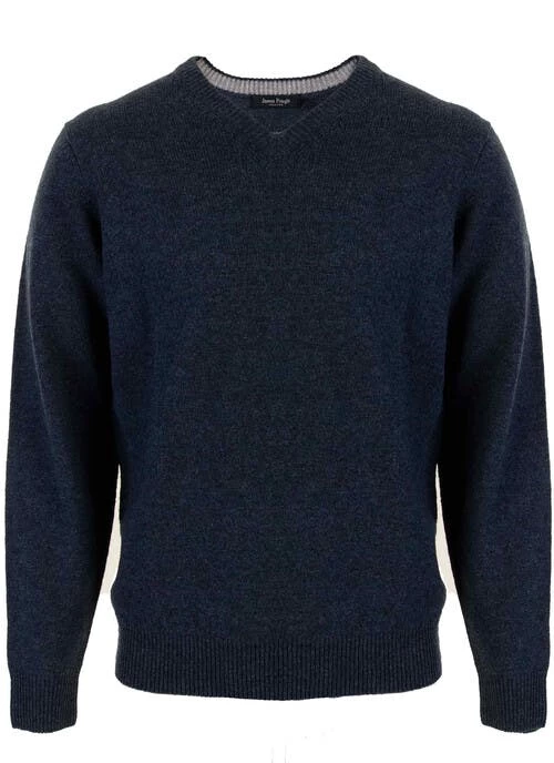 Blue Lambswool V Neck Jumper